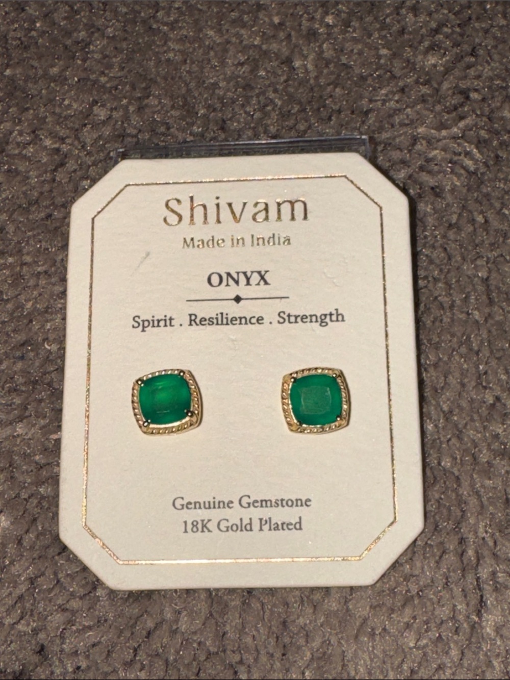 Shivam 18K Gold Plated Green Onyx Gemstone Stud Earrings Made In India